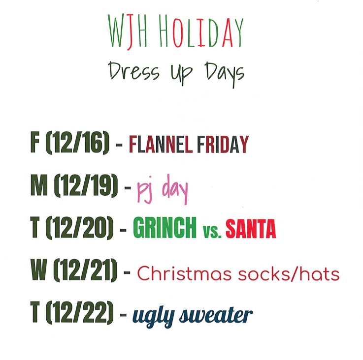 WJH Holiday Dress Up Days